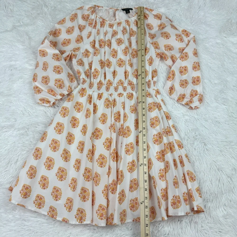 J‎ Crew Smocked-waist mini dress in gathered floral block print 3/4 sleeve